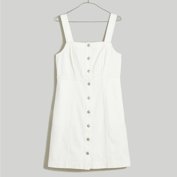 Madewell White Denim Square Neck Button Down Mini Dress | L - Picture 4 of 8